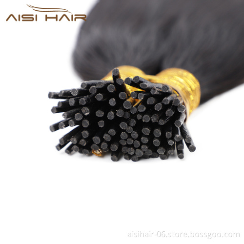 Aisi Hair 10A Unprocessed Color 1B Human Hair Double Drawn Pre Bonded Keratin I Tip Human Hair Extension For Women